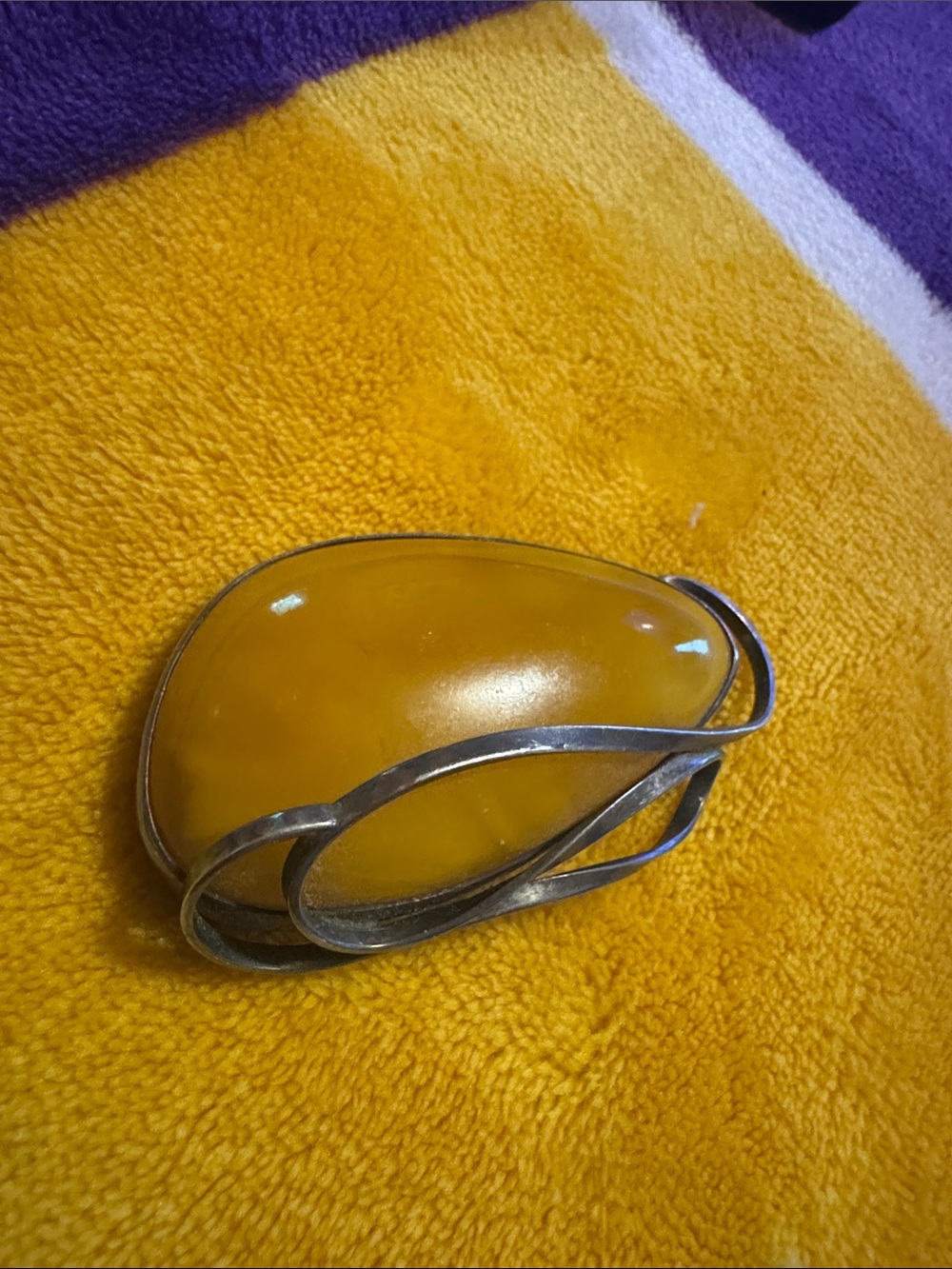 Antique Baltic Amber Eggyoke Teardrop Brooch Pin -925 silver - Picture 2 of 8
